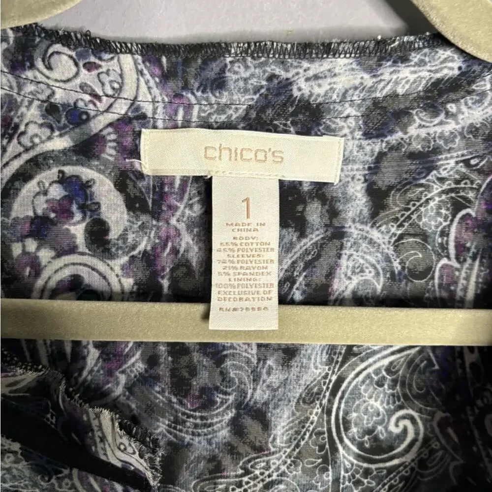 Chico’s Black White Animal Print Blazer w/ Purple Accents Medium
